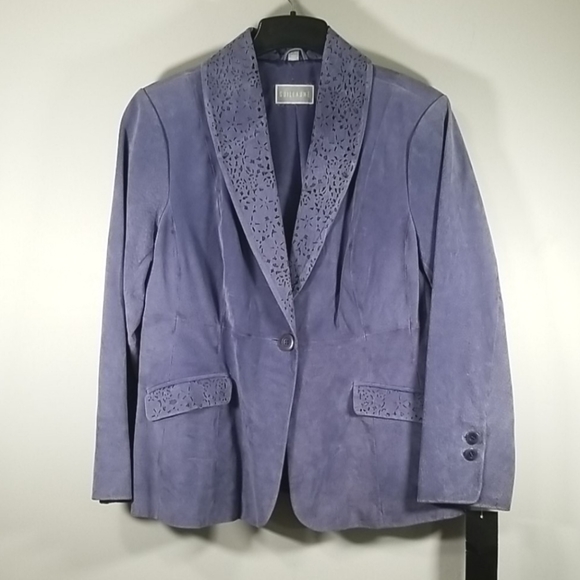 Guillaume Women's Suede Jacket Size 1X With Pierced Out Collar Blue - Picture 6 of 6